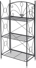 Záhradná polica z kovaného železa, s 3 úrovňami, čierna