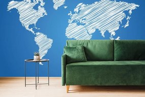 Samolepiaca tapeta šrafovaná mapa sveta na modrom pozadí - 225x150