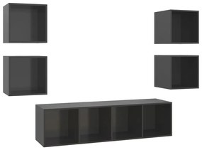 vidaXL 5-dielna súprava TV skriniek lesklá sivá drevotrieska