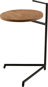 Čierny kovový odkladací stolík s drevenou doskou Mango - Ø 35 * 42 * 65 cm