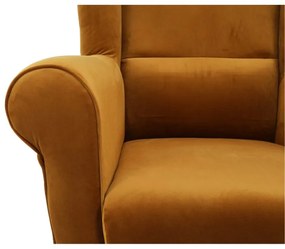 Kondela Kreslo, ušiak s taburetom, horčicová látka, ASTRID