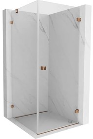 Mexen Lunar-B, pravostranný výklopný sprchový kút 90 x 90 cm, 8mm číre sklo, profil ružové zlato, 832-090-090-60-00-P