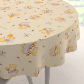 Biante Detský bavlnený okrúhly obrus Sandra SA-730 Medvedíky a včielky na svetlo žltom Ø 120 cm