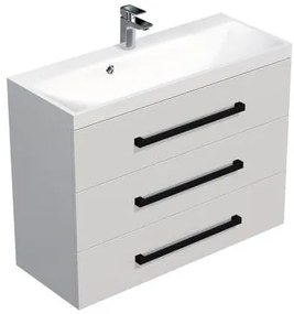 Kúpeľňová skrinka s čiernou úchytkou a umývadlom SAT Cube Way 100x76,5x40 cm biela lesk lesk/mat CUBE2C1003BL, 1 ks