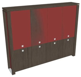 Vysoká skriňa Verno+ S 260 x 46 x 210 cm, kombinované dvere, dub antracit / červená