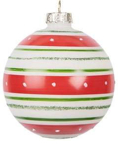Červeno-zelená pruhovaná sklenená guľa - Ø 8*8 cm
