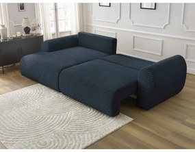 Tmavomodrá menčestrová rozkladacia rohová pohovka (ľavý roh) Lucien – Bobochic Paris