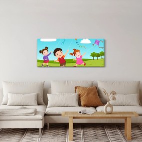 Obraz - Deti púšťajú draka (120x50 cm)