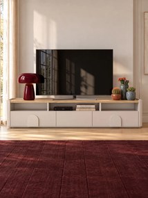 RTV skrinka Amilio 200 cm so zásuvkami - kasmír / olejovaný dub / úchyty kasmír