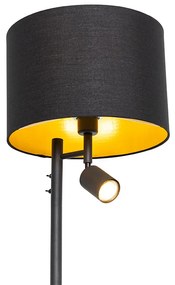 Stojaca lampa čierna so zlatým vnútrom a svetlom na čítanie - Jelena