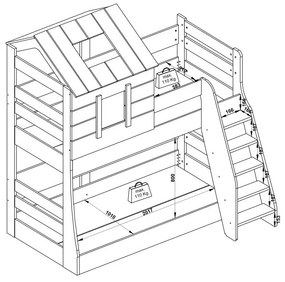 Poschodová posteľ PRAVÁ so schodíkmi Boom - breza/ružová