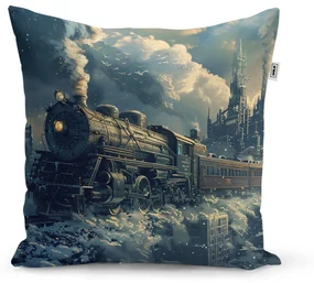 Sablio Vankúš Parná lokomotíva v zasneženom meste - 40x40 cm