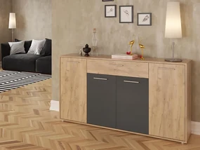 Štvordverová komoda so zásuvkou Lunia - dub artisan / grafit
