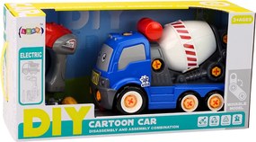 LEAN Toys Modrá kreslená betónová miešačka – stavebnicová na zostavenie (DIY)
