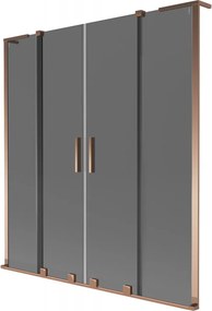 Mexen Velar L Duo, 2-krídlová posuvná vaňová zástena 140 x 150 cm, 8mm šedé sklo, ružové zlato, 896-140-003-42-60