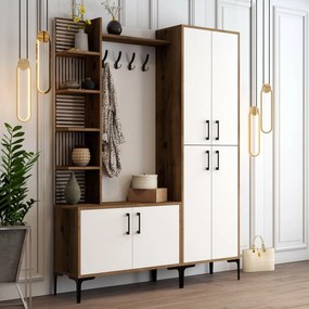 Vešiak s botníkom, policami a skriňou Viyana Walnut and White