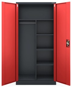 Uzamykateľná upratovacia skriňa DAWID 900 x 1850 x 450 mm, antracitovo-červená
