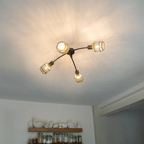 Dizajnové stropné svietidlo čierne so zlatom 4-svetlo - Noud