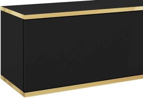 Závesná TV skrinka Orfeo, 135 cm, čierna / zlatá