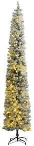 Úzky vianočný stromček 300 LED, zasnežený s guľami 300 cm 3210219