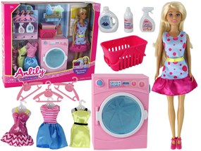 Lean Toys Bábika Anlily – s práčkou a doplnkami na pranie