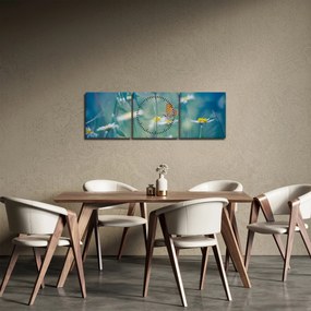 Obraz - Motýľ na sedmokráske (s hodinami) (90x30 cm)