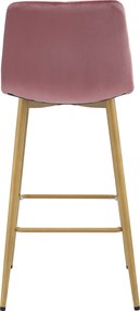 Tmavo ružová barová stolička NADO VELVET s nohami v dekore dub