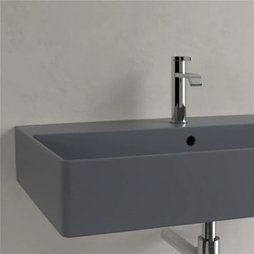 VILLEROY &amp; BOCH Memento 2.0 závesné umývadlo s otvorom (spodná strana brúsená), s prepadom, 800 x 470 mm, Graphite, s povrchom CeramicPlus, 4A228GI4