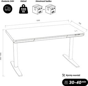 Elektrický písací stôl sit-stand so zásuvkou a bezdrôtovou nabíjačkou Qi čierny/orech, 1200 mm: ELLIS