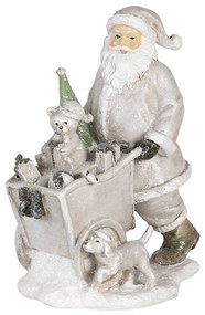 Vianočné dekoratívne soška Santy s vozíkom s psíkom - 12 * 8 * 15 cm