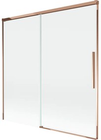 Mexen Rox, 2-krídlová posuvná vaňová zástena 160 x 150 cm, 8mm číre sklo, ružové zlato profil, 8C9-160-001-60-00