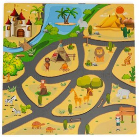 Detská penová podložka Safari puzzle 9el 93x93cm ECOTOYS