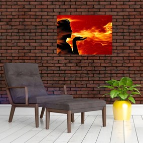 Sklenený obraz zeny s plameňmi (70x50 cm)