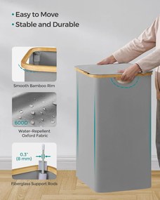 Prádlový kôš s viečkom, 3 priehradkový, 150 L, vyberateľný vak, 60 x 38,5 x 70,5 cm, šedý