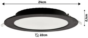 BERGE Okrúhly LED panel zapustený - čierny - 18W - PC - neutrálna biela