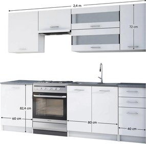 Kuchyňa Flor 240 cm (biela). Vlastná spoľahlivá doprava až k Vám domov. 788668