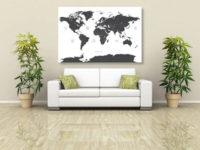 Obraz podrobná mapa sveta v čiernobielom prevedení