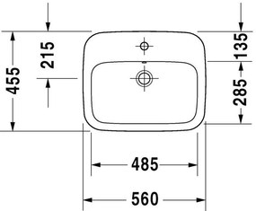 DURAVIT DuraStyle zápustné umývadlo s otvorom, s prepadom, 560 mm x 455 mm, s povrchom WonderGliss, 03745600001