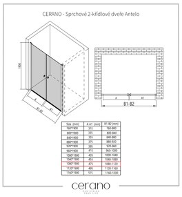 Cerano Antelo, 2-krídlové sprchové dvere 108x190 cm, 6mm číre sklo, chrómový profil, CER-CER-432331