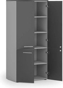 Kancelárska policová skriňa PRIMO GRAY, polené dvere, 800 x 500 x 1781 mm, sivá/grafit