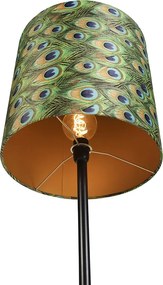 Stojaca lampa čierna s plyšovým tienidlom Peacock Gold 40 cm - Simplo