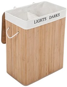 Bambusový kôš na prádlo, 2 oddelené priehradky, 62,5x52x32cm