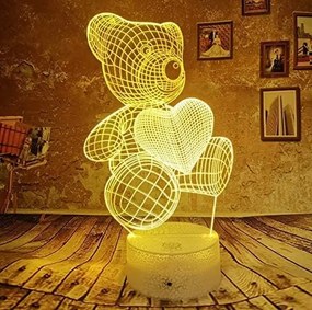 3Dmix 3DL-CLK062 – 3D LED nočná lampa - Medvedík so srdcom (Hodiny s budíkom)