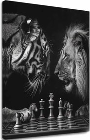 Obraz na plátne Lev a Tiger - Šachová Stratégia
