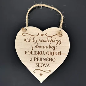 AMADEA Drevené srdce s textom Nikdy neodchádzaj z domu bez bozku,..., masívne drevo, veľkosť 16x15cm