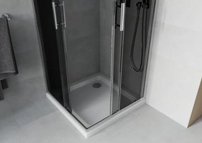 Mexen Rio, štvorcový sprchovací kút s posuvnými dverami 70(dvere) x 70(dvere) x 190 cm, 6mm šedé sklo, chrómový profil + biela sprchová vanička SLIM, 860-070-070-01-40-4010