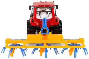 Lean Toys Červený traktor s hrabľami – trecí pohon
