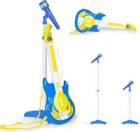 MULTISTORE Detská elektrická gitara – súprava s mikrofónom a statívom, MP3 pripojenie, modrá, 3+