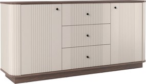 Komoda Vesper 160 cm so zásuvkami na sokli - kašmír / orech / čierne úchytky