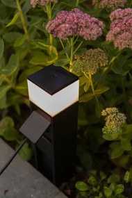 LUTEC Vonkajšie stĺpikové inteligentné LED záhradné osvetlenie so zásuvkami MAINS, 2x11W, teplá biela, šed